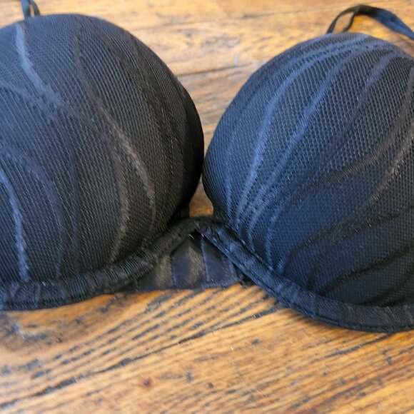 Women's 32D WACOAL black padded underwire push up T-shirt bra|Wavy mesh overlay - Picture 2 of 7
